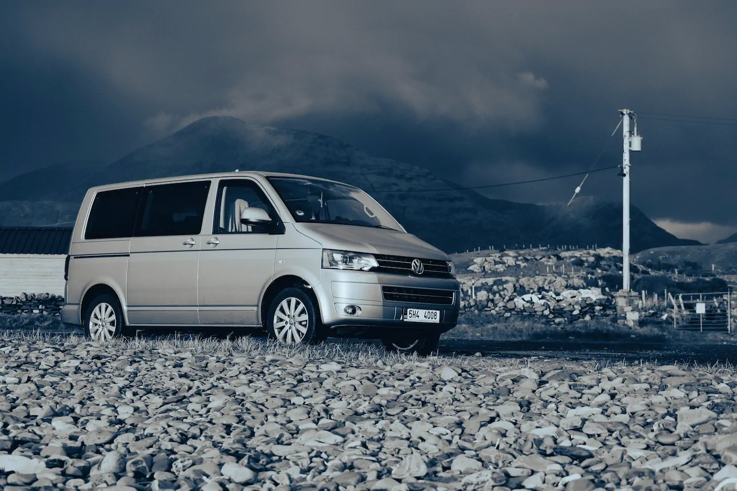 Silver Volkswagen Transporter T6 executive shuttle for airport transfers and private tours in Ireland